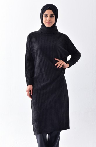 Polo-neck Tunic Long Tunic 1313-01 Black 1313-01