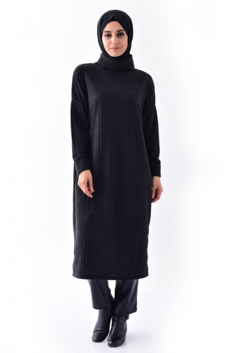 Polo-neck Tunic Long Tunic 1313-01 Black 1313-01