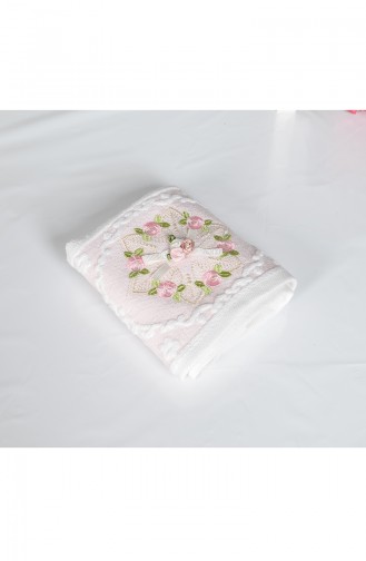 Cotton Rose Embroidered 30X50 Hand Towels 3443-01 White Pink 3443-01