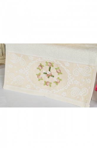 Cotton Rose Embroidered 30X50 Hand Towels 3443-03 Cream Pink 3443-03