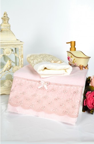 Cotton Pleated Lace 50X90 Face Towels 3461-01 Pink 3461-01