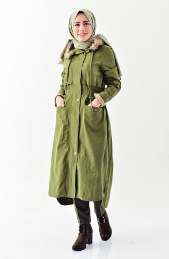 Furry Hooded Coat 1004-01 Khaki 1004-01