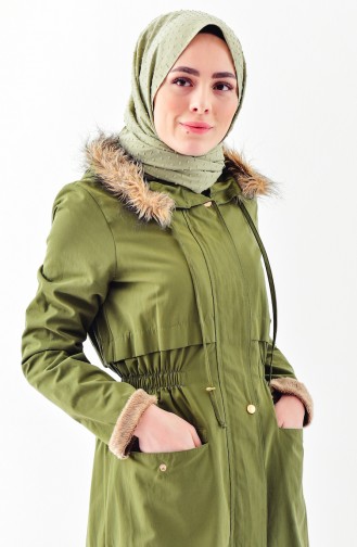 Furry Hooded Coat 1004-01 Khaki 1004-01