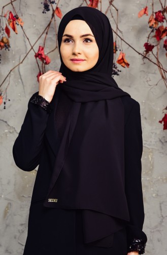 Long Chiffon Shawl 50025-01 Black 50025-01