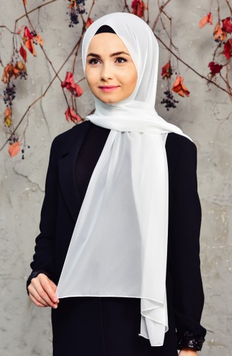 Uzun Şifon Şal 15000-10 Ekru