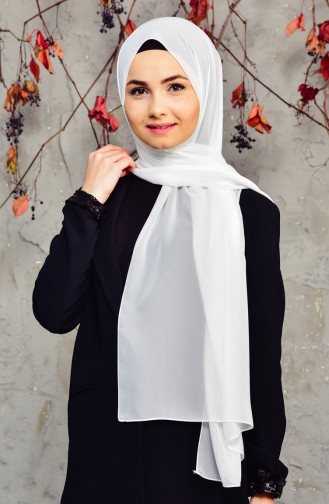 Uzun Şifon Şal 15000-10 Ekru