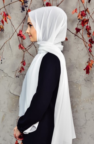 Uzun Şifon Şal 15000-10 Ekru