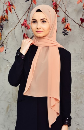 Uzun Şifon Şal 15000-84 Koyu Bej