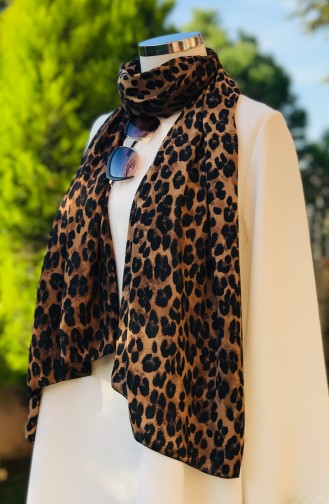 Leopar Desenli Krep Şifon Şal 50850-01 Kahve