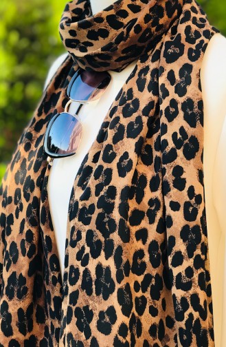 Leopar Desenli Krep Şifon Şal 50850-01 Kahve
