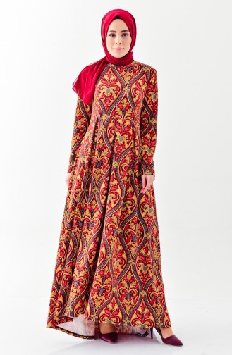 دلبر فستان بتصميم مُطبع7127-01 لون خمري 7127-01
