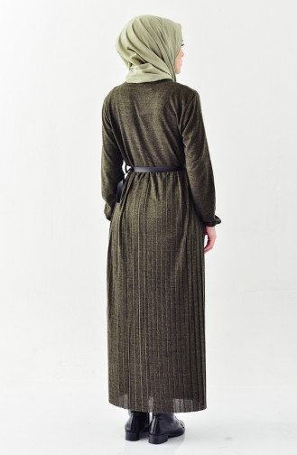Triko Kemerli Elbise 3001-07 Haki Yeşil