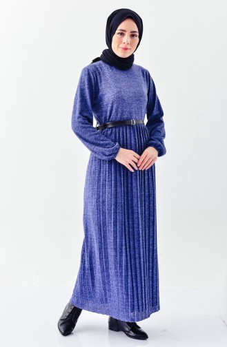فستان تريكو بتصميم حزام للخصر 3001-08 لون نيلي 3001-08