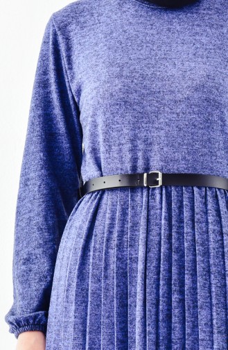 فستان تريكو بتصميم حزام للخصر 3001-08 لون نيلي 3001-08