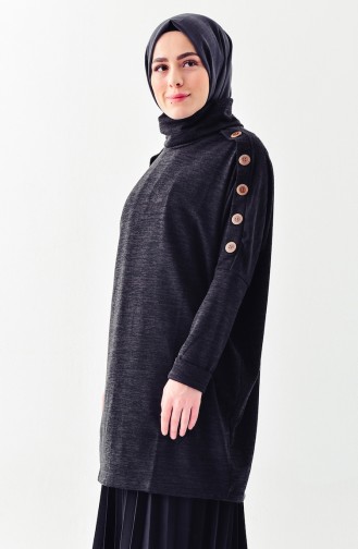 Button Detailed Tunic 0737-01 Black 0737-01