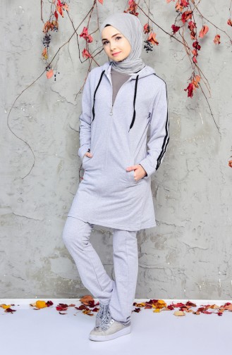 Zippered Hooded Tracksuit Suit 18127-01 Gray 18127-01