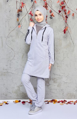 Zippered Hooded Tracksuit Suit 18127-01 Gray 18127-01
