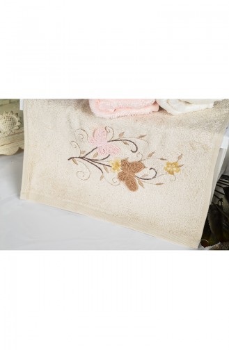 Bamboo Butterfly Embroidered 30X50 Hand Towel 3446-01 Beige 3446-01