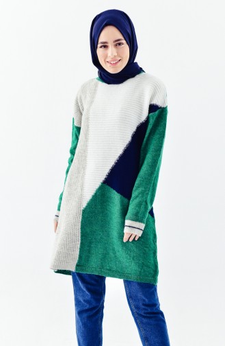 Knitwear Patterned Sweater 10011-05 Green 10011-05