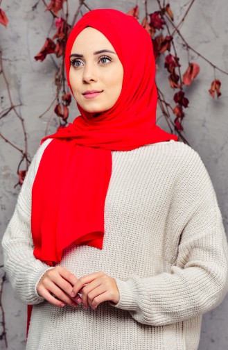 Practical Three Banded Crepe Shawl 9002-04 Red 9002-04
