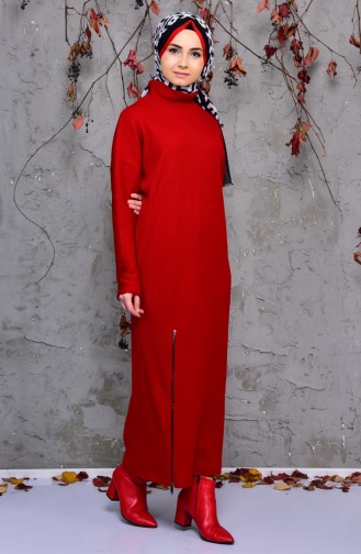 Knitwear Zipper Detailed Dress 4921-03 Red 4921-03