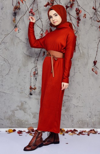 Knitwear Zipper Detailed Dress 4921-05 Tile Red 4921-05