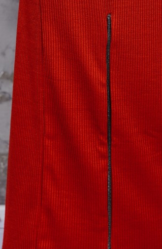 Knitwear Zipper Detailed Dress 4921-05 Tile Red 4921-05