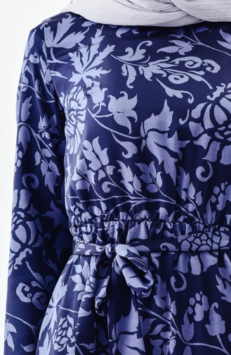 Patterned Dress 9060-01 Navy Blue 9060-01