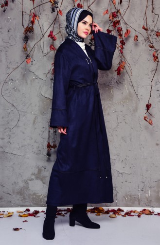Belted Suede Trench Coat 7814-01 Navy Blue 7814-01