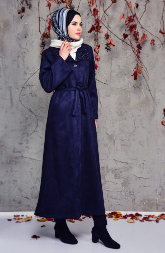 Pearly Suede Trench Coat 7815-03 Navy Blue 7815-03