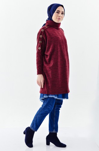 Button Detailed Tunic 0737-02 Claret Red 0737-02