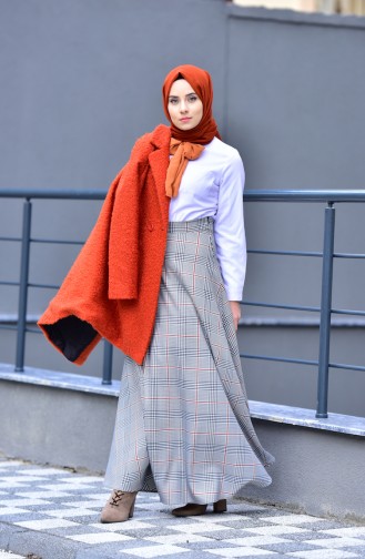 Plaid Patterned Flared Skirt 8104-04 Tile Red 8104-04