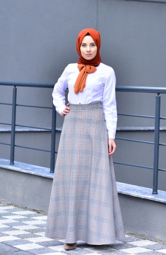 Plaid Patterned Flared Skirt 8104-04 Tile Red 8104-04