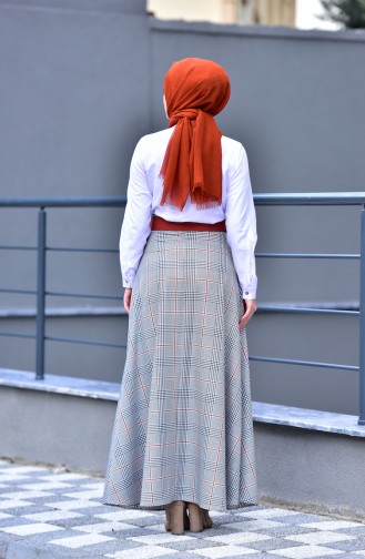 Plaid Patterned Flared Skirt 8104-04 Tile Red 8104-04