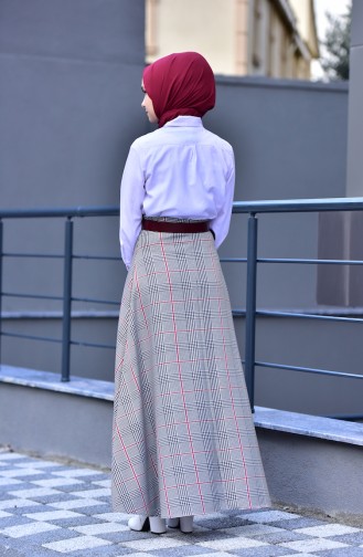 Plaid Patterned Flared Skirt 8104-05 Claret Red 8104-05