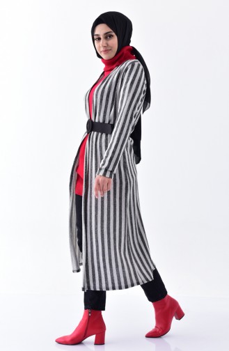 Striped Long Cardigan 7738-01 Gray 7738-01