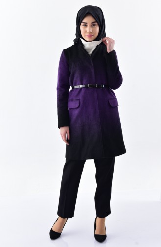 Belted Cachet Coat 4032-01 Purple Black 4032-01