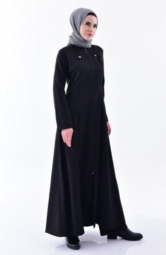 Hijab Mantel mit Reissverschluss 0603-02 Schwarz 0603-02