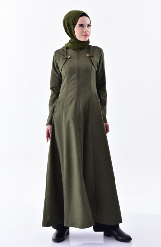 Hijab Mantel mit Reissverschluss 0603-04 Khaki 0603-04