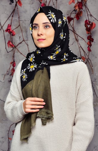 Papatya Desenli Şal 901409-08 Haki
