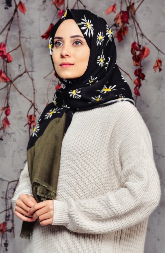 Papatya Desenli Şal 901409-08 Haki