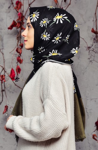 Papatya Desenli Şal 901409-08 Haki