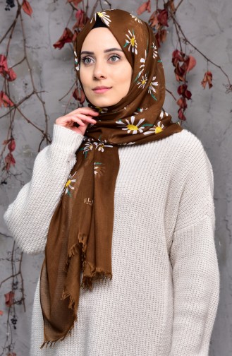 Chamomile Patterned Shawl 901409-14 Brown 901409-14