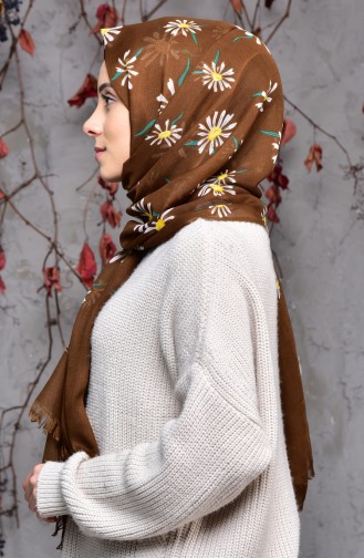 Chamomile Patterned Shawl 901409-14 Brown 901409-14