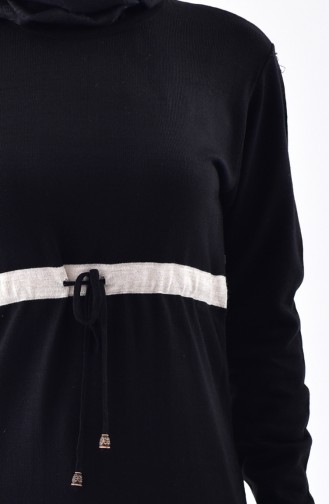 Patterned Long Sweater 4548-07 Black 4548-07