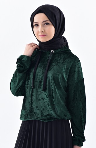 Hooded Velvet Sweatshirt 0119-04 Emerald Green 0119-04
