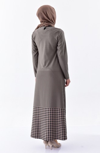 دلبر فستان بتصميم مُطبع 7128-01 لون بُني مائل للرمادي 7128-01