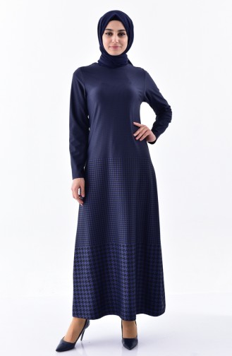 Gemustertes Kleid 7128-03 Dunkelblau 7128-03