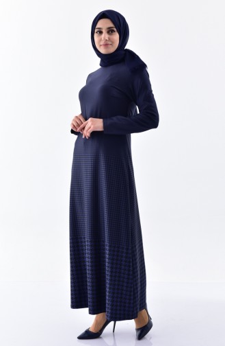 دلبر فستان بتصميم مُطبع 7128-03لون كحلي 7128-03