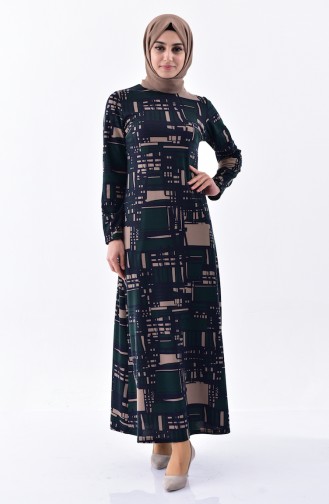 دلبر فستان بتصميم مُطبع 7129-01 لون اخضر زُمردي 7129-01